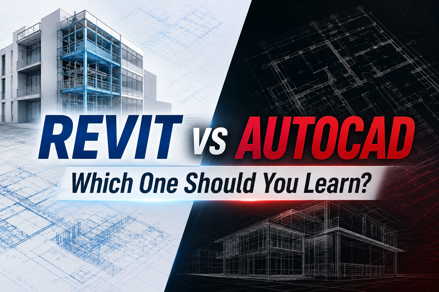 Revit vs AutoCAD comparison showing BIM building modelling and 2D technical drafting for engineers